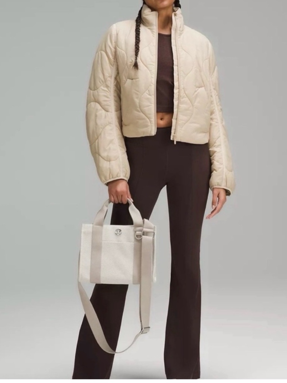 Lululemon Two-Tone Canvas Mini Tote Bag Mojave Tan/Light Ivory - Picture 2 of 4